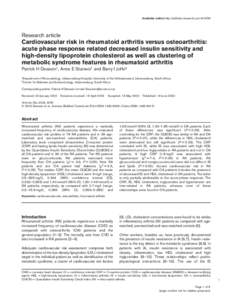 Available online http://arthritis-research.com/4/5/R5  Research article Cardiovascular risk in rheumatoid arthritis versus osteoarthritis: acute phase response related decreased insulin sensitivity and