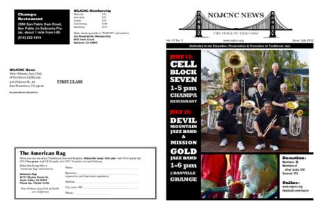 NOJCNC Membership Musician		 Individual Couple			 Contributing		 Sustaining