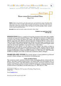 Short Paper Shame researches in mainland China Mingyi Qian
