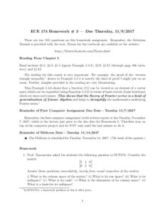 ECE 174 Homework # 3 — Due Thursday, There are ten (10) questions on this homework assignment. Remember, the Solutions Manual is provided with the text. Errata for the textbook are available at the website: h