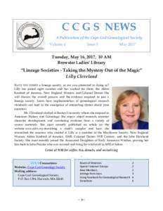 C C G S NEWS A Publication of the Cape Cod Genealogical Society Volume 4 Issue 5