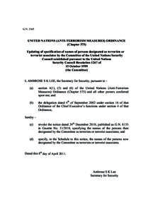G.N[removed]UNITED NATIONS (ANTI-TERRORISM MEASURES) ORDINANCE (Chapter 575) Updating of specification of names of persons designated as terrorists or terrorist associates by the Committee of the United Nations Security
