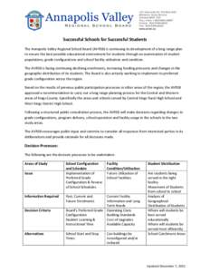 Successful Schools for Successful Students The Annapolis Valley Regional School Board (AVRSB) is continuing its development of a long range plan to ensure the best possible educational environment for students through an