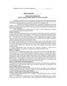 [Published one time in the [local newspaper] on _________________, 20_____]  RESOLUTION NO. ___________ RESOLUTION PERMITTING USE OF COUNTY PUBLIC RIGHT-OF-WAY BY UTILITIES WHEREAS, the Board of County Commissioners of B