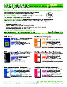 SIAM Journal on Numerical Analysis / SIAM Journal on Discrete Mathematics / Max Gunzburger / SIAM Journal on Scientific Computing / SIAM Journal on Computing / Electronic journal / International Standard Serial Number / The New York Journal of Mathematics / Publishing / Electronic publishing / Society for Industrial and Applied Mathematics