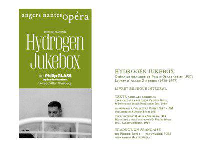 HYDROGEN JUKEBOX O PÉRA DE CHAMBRE DE P HILIP G LASS ( NÉ EN[removed]L IVRET D ’A LLEN G INSBERG[removed])