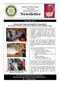 Rotary District 9830 Tasmania District Governor’s Newsletter November 2014