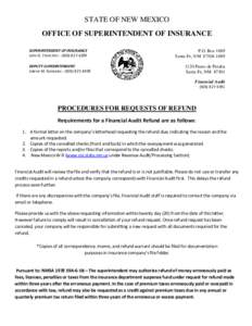 STATE OF NEW MEXICO OFFICE OF SUPERINTENDENT OF INSURANCE SUPERINTENDENT OF INSURANCE John G. Franchini[removed] DEPUTY SUPERINTENDENT Jolene M. Gonzales[removed]