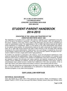 DE LA SALLE HIGH SCHOOL 1130 WINTON DRIVE CONCORD, CALIFORNIA[removed][removed]STUDENT-PARENT HANDBOOK