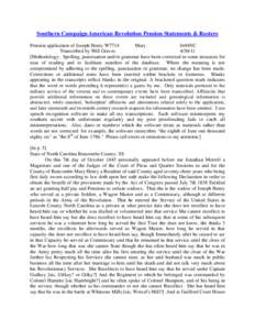 Southern Campaign American Revolution Pension Statements & Rosters Pension application of Joseph Henry W7714 Mary fn94NC Transcribed by Will Graves[removed]