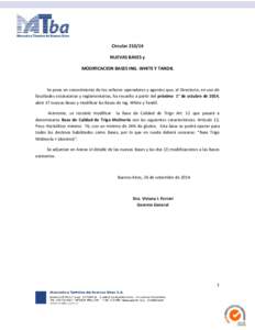 Circular[removed]NUEVAS BASES y MODIFICACION BASES ING. WHITE Y TANDIL Se pone en conocimiento de los señores operadores y agentes que, el Directorio, en uso de facultades estatutarias y reglamentarias, ha resuelto a par