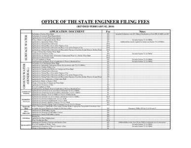 OFFICE OF THE STATE ENGINEER FILING FEES (REVISED FEBRUARY 02, 2010) APPLICATION / DOCUMENT GROUND WATER SURFACE WATER