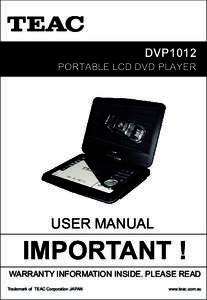 DVP1012  PORTABLE LCD DVD PLAYER USER MANUAL