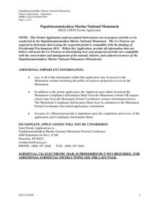 Papahānaumokuākea Marine National Monument Permit Application - Education OMB Control # [removed]Page 1 of 11  Papahānaumokuākea Marine National Monument