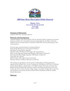 2009 State Water Plan Update Public Outreach Region: Taos Civic Center, Rio Grande Hall Taos, NM June 4, 2009