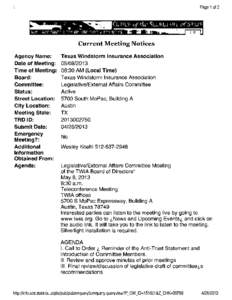 TWIA Legislative/External Affairs Committee meeting