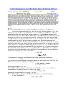 Southern Campaign American Revolution Pension Statements & Rosters Pension application of John Hill R5012 Transcribed by Will Graves Savory Hill