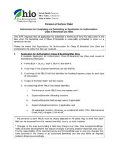 John R. Kasich, Governor Mary Taylor, Lt. Governor Craig W. Butler, Director Division of Surface Water Instructions for Completing and Submitting an Application for Authorization: