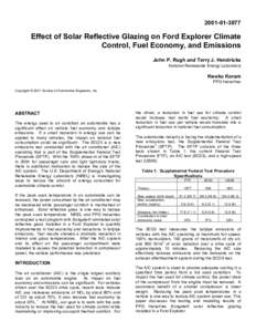 Effect of Solar Reflective Glazing on Ford Explorer Climate Control, Fuel Economy, and Emissions