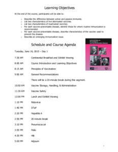 Epidemiology and Prevention of Vaccine-Preventable Diseases Course Agenda