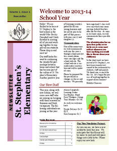 Volume 1, Issue 1 Newsletter Welcome to[removed]School Year
