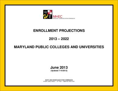 Enrollment Projections, [removed], Maryland Public Colleges and Universities