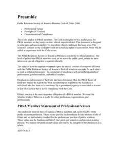 Preamble Public Relations Society of America Member Code of Ethics 2000 • • •