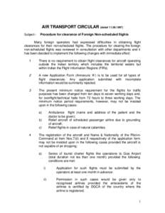 AIR TRANSPORT CIRCULAR (datedSubject:- Procedure for clearance of Foreign Non-scheduled flights  Many foreign operators had expressed difficulties in obtaining flight
