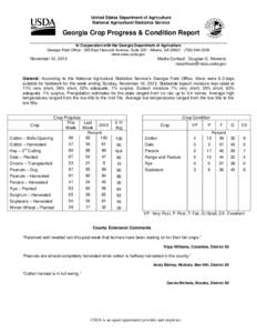 United States Department of Agriculture National Agricultural Statistics Service Georgia Crop Progress & Condition Report In Cooperation with the Georgia Department of Agriculture Georgia Field Office · 355 East Hancock