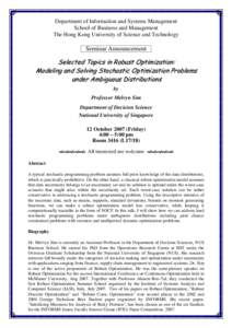 Stochastic optimization / Mathematics / Robust optimization / Stochastic programming / Satisficing / Discrete optimization / Infrastructure optimization / Roger J-B Wets / IOSO / Mathematical optimization / Operations research / Mathematical analysis