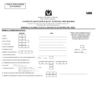 PUBLIC DISCLOSURE AUTHORIZED SIRI Jamhuri ya Muungano wa Tanzania Ofisi ya Taifa ya Takwimu