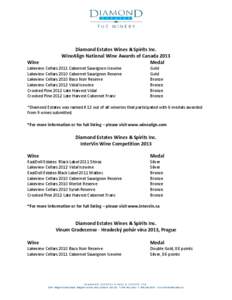 Wine  Diamond Estates Wines & Spirits Inc. WineAlign National Wine Awards of Canada 2013 Medal
