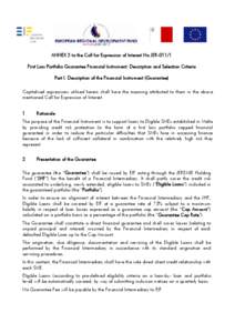 ANNEX 2 to the Call for Expression of Interest No JER[removed]First Loss Portfolio Guarantee Financial Instrument: Description and Selection Criteria Part I: Description of the Financial Instrument (Guarantee) Capitalised 