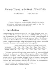 Ramsey Theory in the Work of Paul Erd˝os Ron Graham∗ Jarik Neˇsetˇril†  Abstract