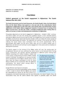 Broad political agreement on the Danish engagement in Afghanistan: the Helmand Plan