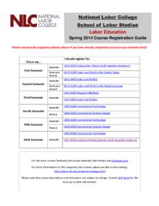 National Labor College School of Labor Studies Labor Education Spring 2014 Course Registration Guide Please consult with assigned academic advisor if you have already completed courses in your semester block