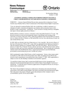 News Release Communiqué Ministry of the Attorney General  Ministère du