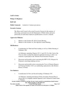 Town of Elsmere November 13, 2014 Council Meeting Agenda Elsmere Town Hall 11 Poplar Avenue Elsmere, DE 19805