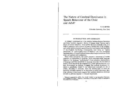 The Nature of Cerebral Dominance in Speech Behaviour of the Child .and Adule