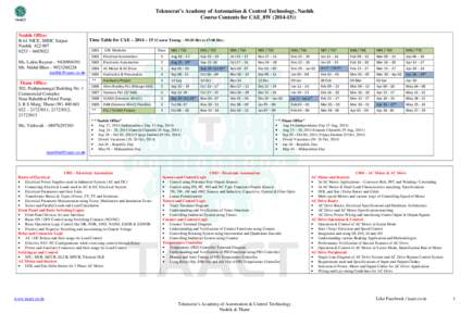 Teknocrat’s Academy Academy of Automation & Control Technology, T Nashik Course Contents ontents for CAE_8W