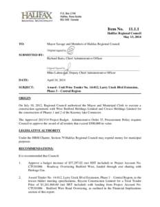 Award – Unit Price Tender No[removed], Larry Uteck Boulevard Extension Phase 3 - Central Region - May[removed]Regional Council _ HRM