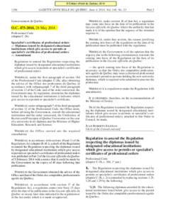 © Éditeur officiel du Québec, [removed]GAZETTE OFFICIELLE DU QUÉBEC, June 4, 2014, Vol. 146, No. 23