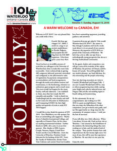 Volume 1 : Sunday, August 15, 2010  A WARM WELCOME to CANADA, EH! IOI DAILY