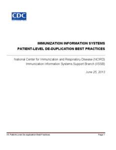 Immunization Information Systems Patient-Level De-duplication Best Practices