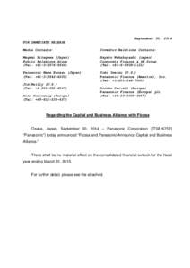 September 30, 2014 FOR IMMEDIATE RELEASE Media Contacts: Investor Relations Contacts: