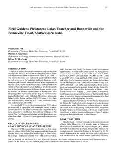 Link and others -- Field Guide to Pleistocene Lakes Thatcher and Bonneville  251 Field Guide to Pleistocene Lakes Thatcher and Bonneville and the Bonneville Flood, Southeastern Idaho