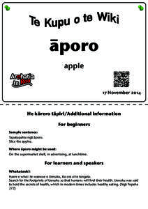 äporo apple 17 NovemberHe körero täpiri/Additional information