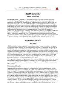 DELTA Newsletter 3. Originally published in hard copy. This reformatted electronic version is available at http://delta-intkey.com DELTA Newsletter Number 3, April 1989 Note from the Editor — The DELTA Newsletter is de