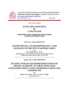 Association of Environmental and Engineering Geologists California Central Coast Chapter, Southern California Section www.aegsc.org/chapters/centralcoast Robert J. Urban, President William “Bill” Tracy, Vice Presiden