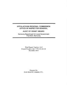 Office of Inspector General Report[removed]Performance Audit of the Kentucky Department for Local Government Grant KY-7779-C31 & C32 (PDF: 2.5 MB)